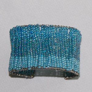 3 Tone Blue Seed Bead Bracelet 1 1/2" Wide -7" Around